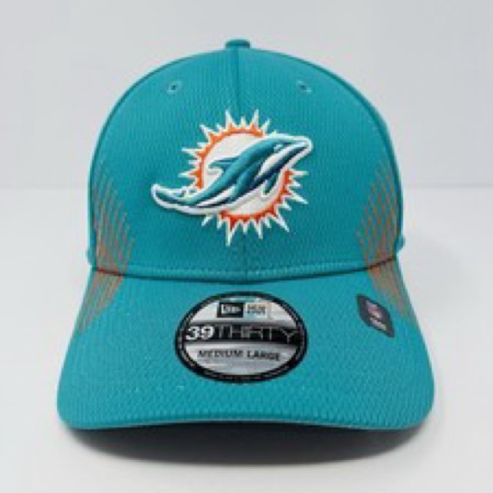 Men's Miami Dolphins‎ New Era Aqua Sideline 39THIRTY Flex Hat M/L